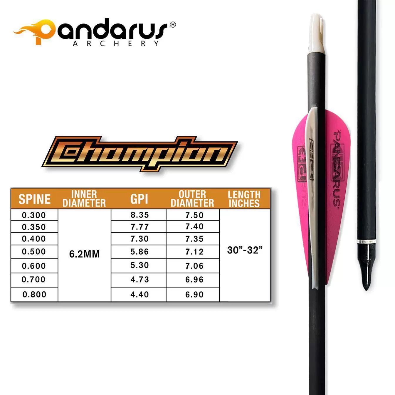Arrow Carbon Shaft - Flèches en carbone pur Pandarus Champion,
